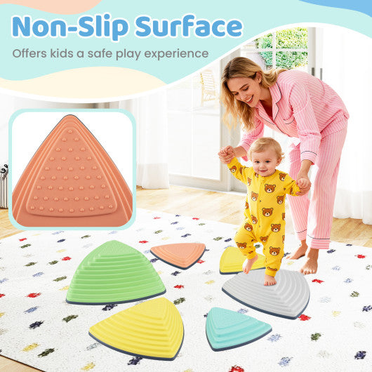 Set of 6 Stepping Stones for Kids Non-Slip Balance Stones with Storage Bag-Set of 6