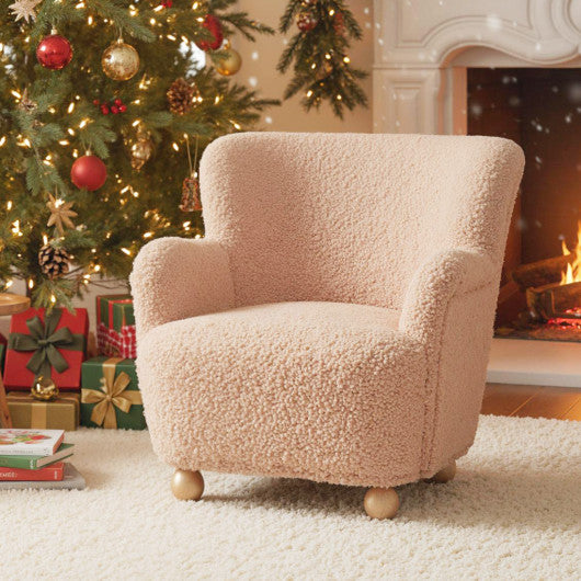 Sherpa Kids Sofa Comfy Toddler Armchair with Solid Rubber Wood Legs-Pink