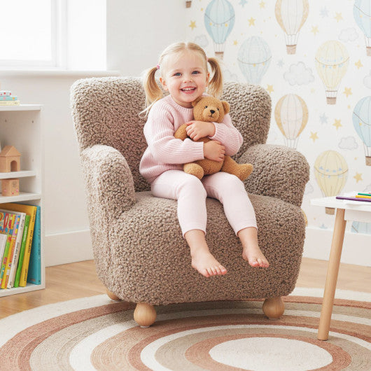 Sherpa Kids Sofa Comfy Toddler Armchair with Solid Rubber Wood Legs-Rustic Brown