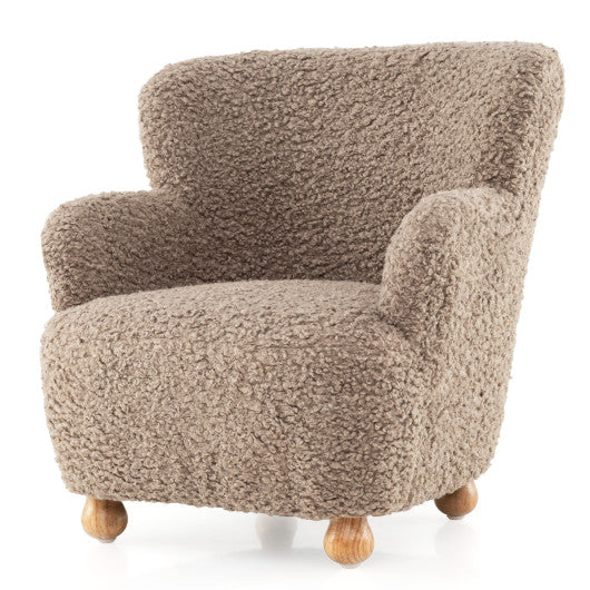 Sherpa Kids Sofa Comfy Toddler Armchair with Solid Rubber Wood Legs-Rustic Brown