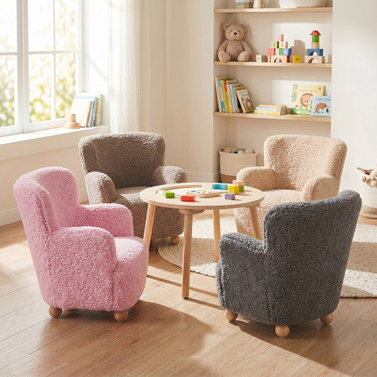 Sherpa Kids Sofa Comfy Toddler Armchair with Solid Rubber Wood Legs-Light Pink