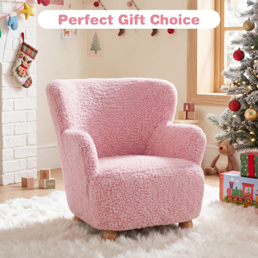 Sherpa Kids Sofa Comfy Toddler Armchair with Solid Rubber Wood Legs-Light Pink