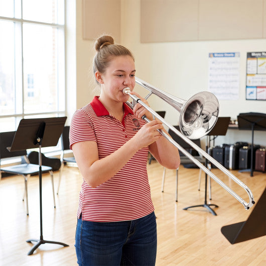 Slide Trombone for Beginners with Portable Case and Shoulder Strap-Silver