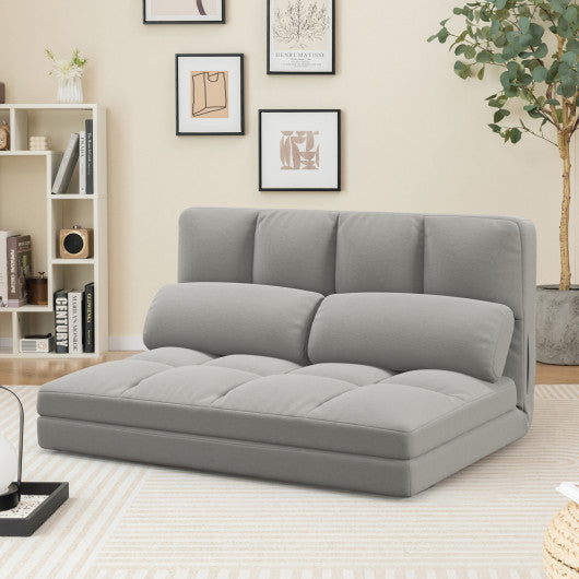 Floor Sofa Bed with 6 Positions Adjustable Backrest Skin-friendly Velvet Cover-Light Gray