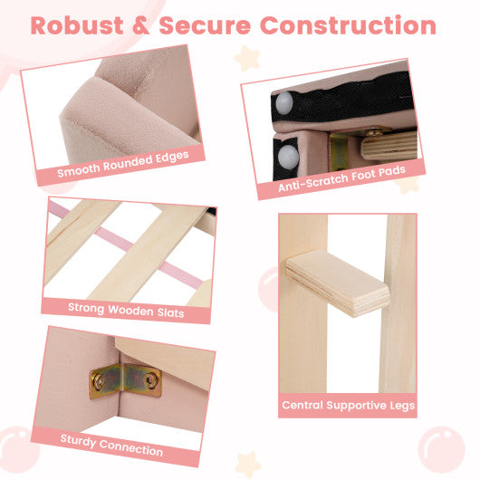 Soft Velvet Fabric Toddler Bed Frame with Safety Rails-Pink