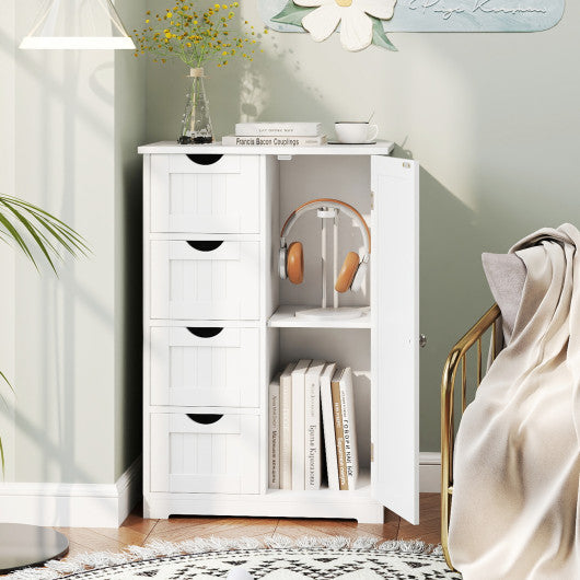 Standing Indoor Wooden Cabinet with 4 Drawers-White