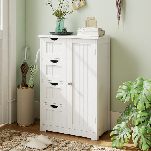 Standing Indoor Wooden Cabinet with 4 Drawers-White