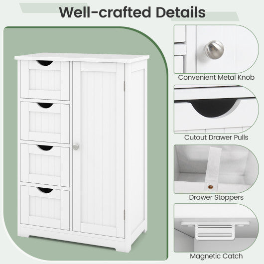 Standing Indoor Wooden Cabinet with 4 Drawers-White