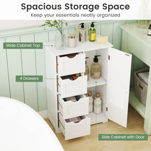 Standing Indoor Wooden Cabinet with 4 Drawers-White