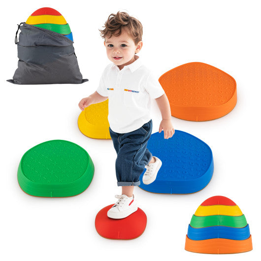 Stepping Stones for Kids 5 PCS Non-Slip Balance Stones with Storage Bag-Multicolor
