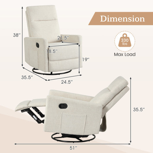 Swivel Rocking Chair 360¡ã Nursery Reclining Rocker Armchair with Cushioned Back-Beige