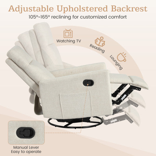 Swivel Rocking Chair 360¡ã Nursery Reclining Rocker Armchair with Cushioned Back-Beige