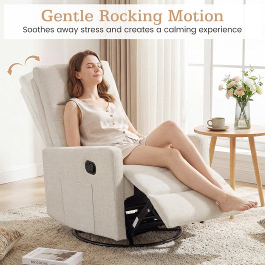 Swivel Rocking Chair 360¡ã Nursery Reclining Rocker Armchair with Cushioned Back-Beige