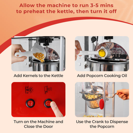 Theater Style Countertop Popcorn Maker with Stainless Steel Kettle-Red