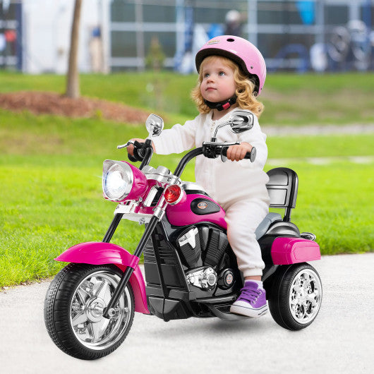 6V Powered Toddler 3-Wheel Motorbike Ride On Toy with Horn and Headlight-Hot Pink