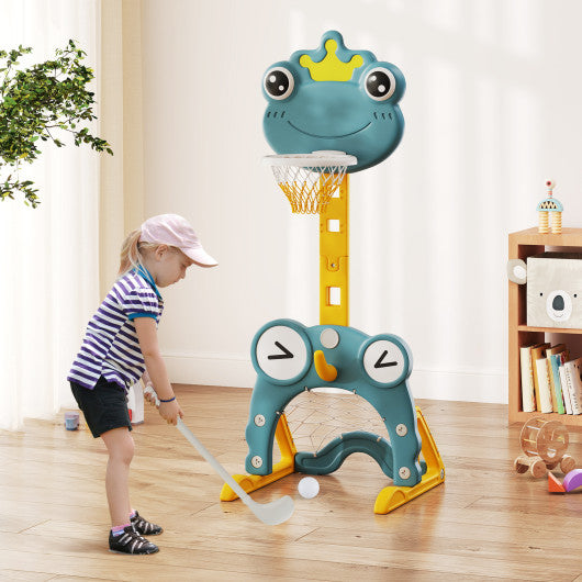 4-in-1 Toddler Basketball Hoop with Rim and Soccer Goal for 3+ Kids