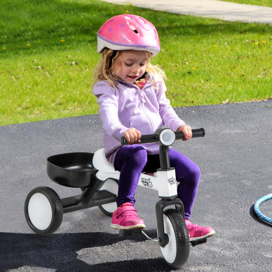 Toddler Convertible Trike with 86¡ã Limited Steering Angle and Carbon Steel Frame-White