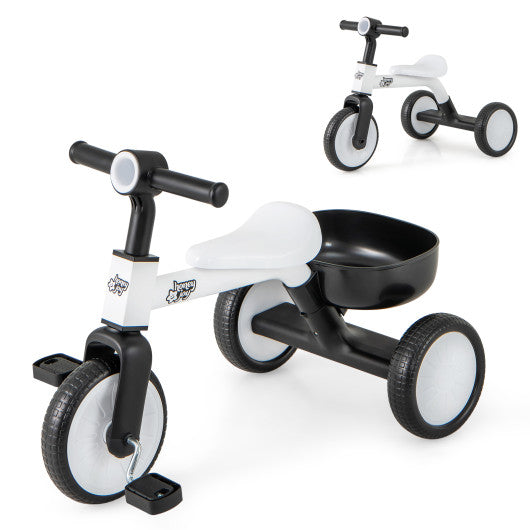 Toddler Convertible Trike with 86¡ã Limited Steering Angle and Carbon Steel Frame-White