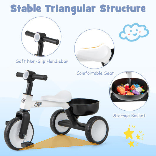 Toddler Convertible Trike with 86¡ã Limited Steering Angle and Carbon Steel Frame-White