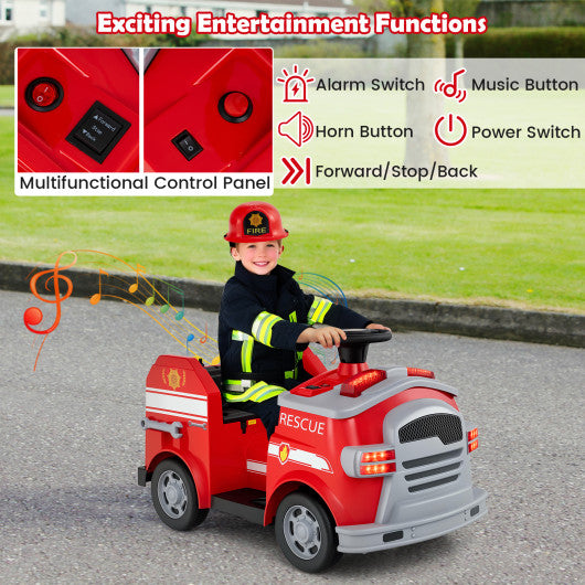 12V Toddler Fire Toy Car with Shovel and Wrench for Ages 37-95 Months-Red
