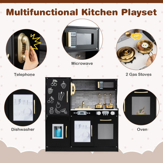 Toddler Pretend Play Kitchen for Boys and Girls 3-6 Years Old-Black