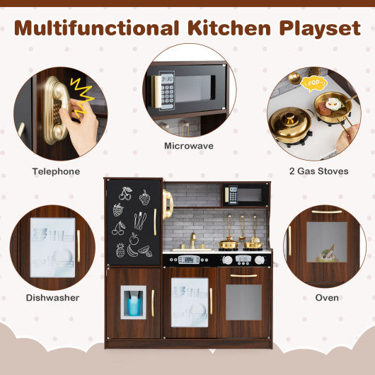 Toddler Pretend Play Kitchen for Boys and Girls 3-6 Years Old-Brown