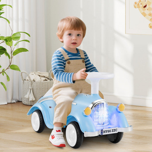 Toddler Ride on Toy Classic Sliding Car with Horn and LED Headlight-Blue
