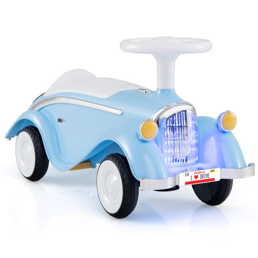 Toddler Ride on Toy Classic Sliding Car with Horn and LED Headlight-Blue