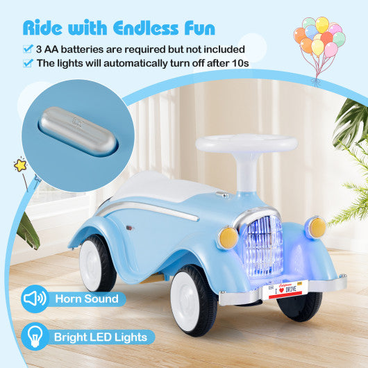 Toddler Ride on Toy Classic Sliding Car with Horn and LED Headlight-Blue