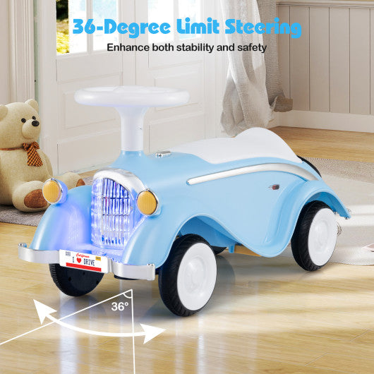 Toddler Ride on Toy Classic Sliding Car with Horn and LED Headlight-Blue