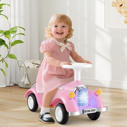 Toddler Ride on Toy Classic Sliding Car with Horn and LED Headlight-Pink