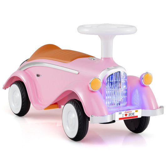 Toddler Ride on Toy Classic Sliding Car with Horn and LED Headlight-Pink