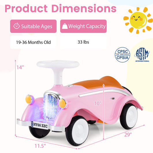 Toddler Ride on Toy Classic Sliding Car with Horn and LED Headlight-Pink