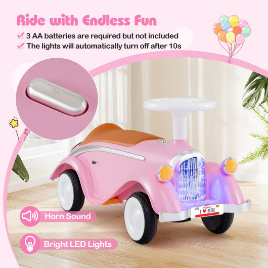 Toddler Ride on Toy Classic Sliding Car with Horn and LED Headlight-Pink