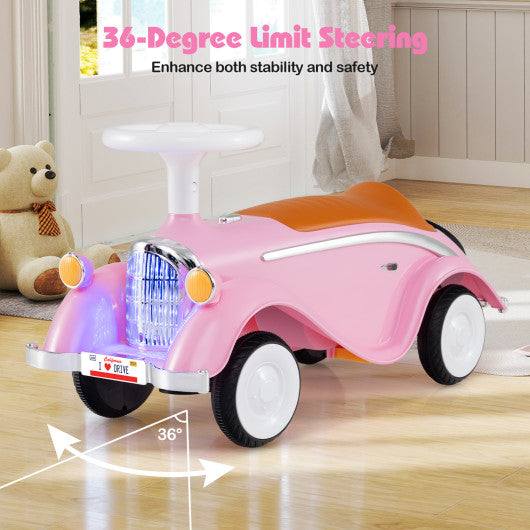 Toddler Ride on Toy Classic Sliding Car with Horn and LED Headlight-Pink