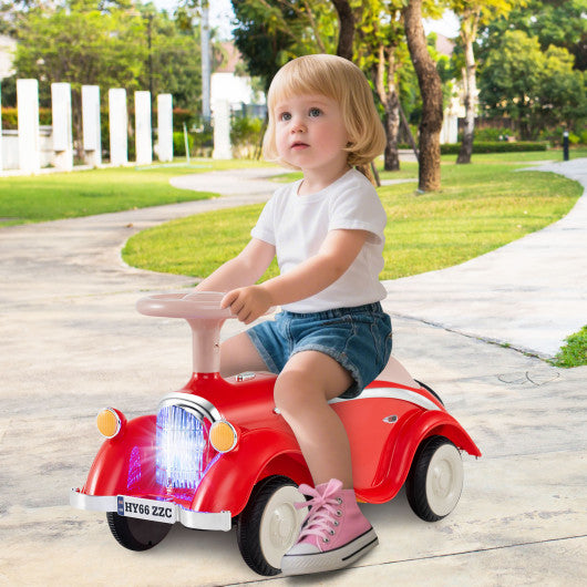 Toddler Ride on Toy Classic Sliding Car with Horn and LED Headlight-Red