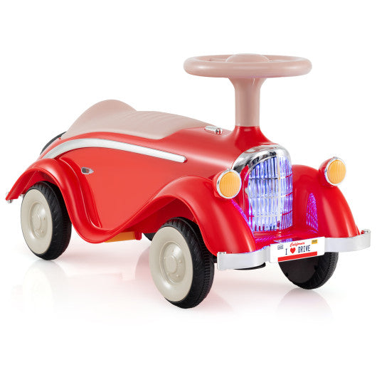 Toddler Ride on Toy Classic Sliding Car with Horn and LED Headlight-Red