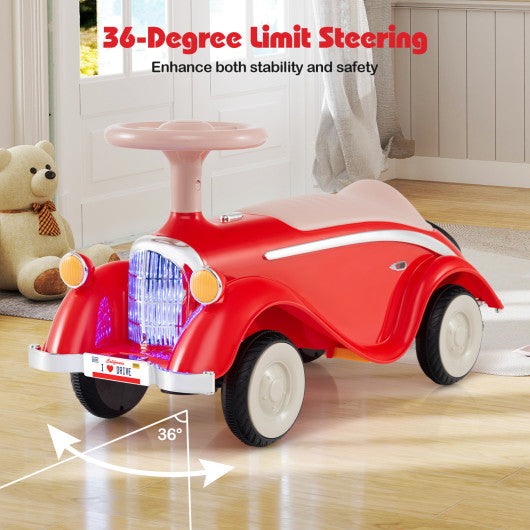 Toddler Ride on Toy Classic Sliding Car with Horn and LED Headlight-Red