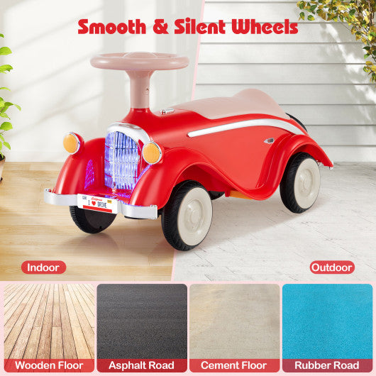 Toddler Ride on Toy Classic Sliding Car with Horn and LED Headlight-Red