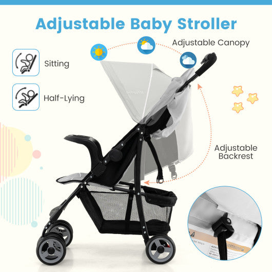Toddler Travel Stroller for Airplane with Canopy and Adjustable Backrest-Gray