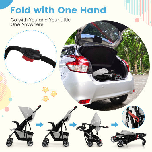 Toddler Travel Stroller for Airplane with Canopy and Adjustable Backrest-Gray