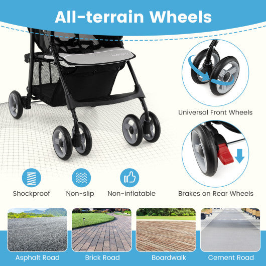 Toddler Travel Stroller for Airplane with Canopy and Adjustable Backrest-Gray