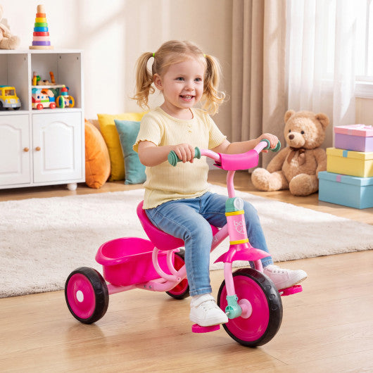 Toddler Tricycle for Boys and Girls 2-5 Years Old  with Removable Rear Storage Basket-Pink