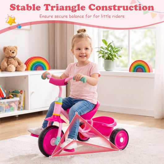Toddler Tricycle for Boys and Girls 2-5 Years Old  with Removable Rear Storage Basket-Pink