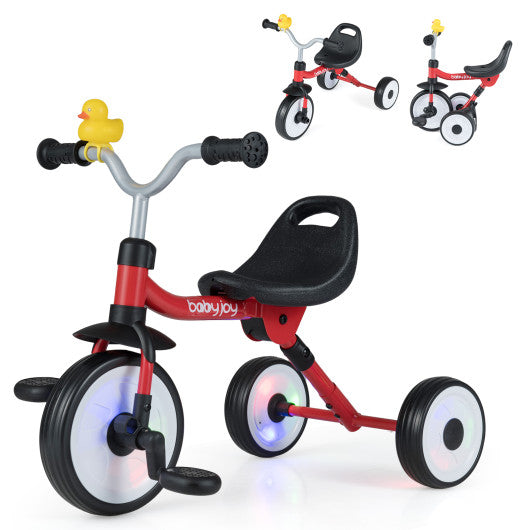 Toddler Tricycle with 3-Position Seat and Storage Basket for Kids-Red