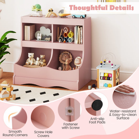 Toy Storage Organizer 4-Cubby Kids Bookcase for Toys and Books-Pink