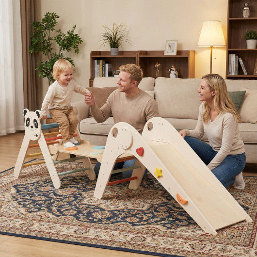 Triangle Set Foldable Kids Climbing Toys Panda-Themed Wood Montessori Climbing Set-Macaron