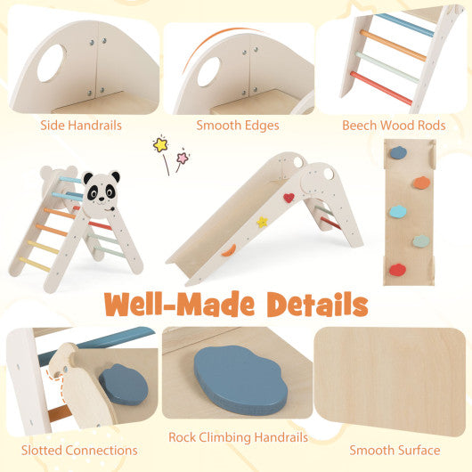 Triangle Set Foldable Kids Climbing Toys Panda-Themed Wood Montessori Climbing Set-Macaron
