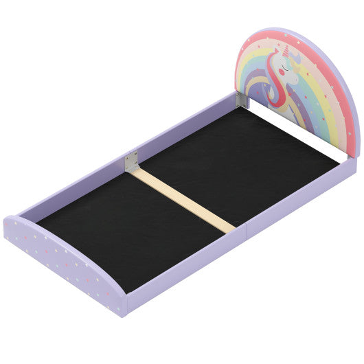 Twin Floor Bed Frame Upholstered Twin Size Kids Floor Bed with 210D Oxford Cloth Floor Mat-Purple