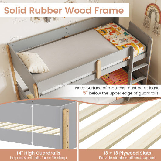 Twin Over Twin Bunk Bed with Ladder Convertible to 2 Twin Beds Toddler Wood Bunk Bed-Grey